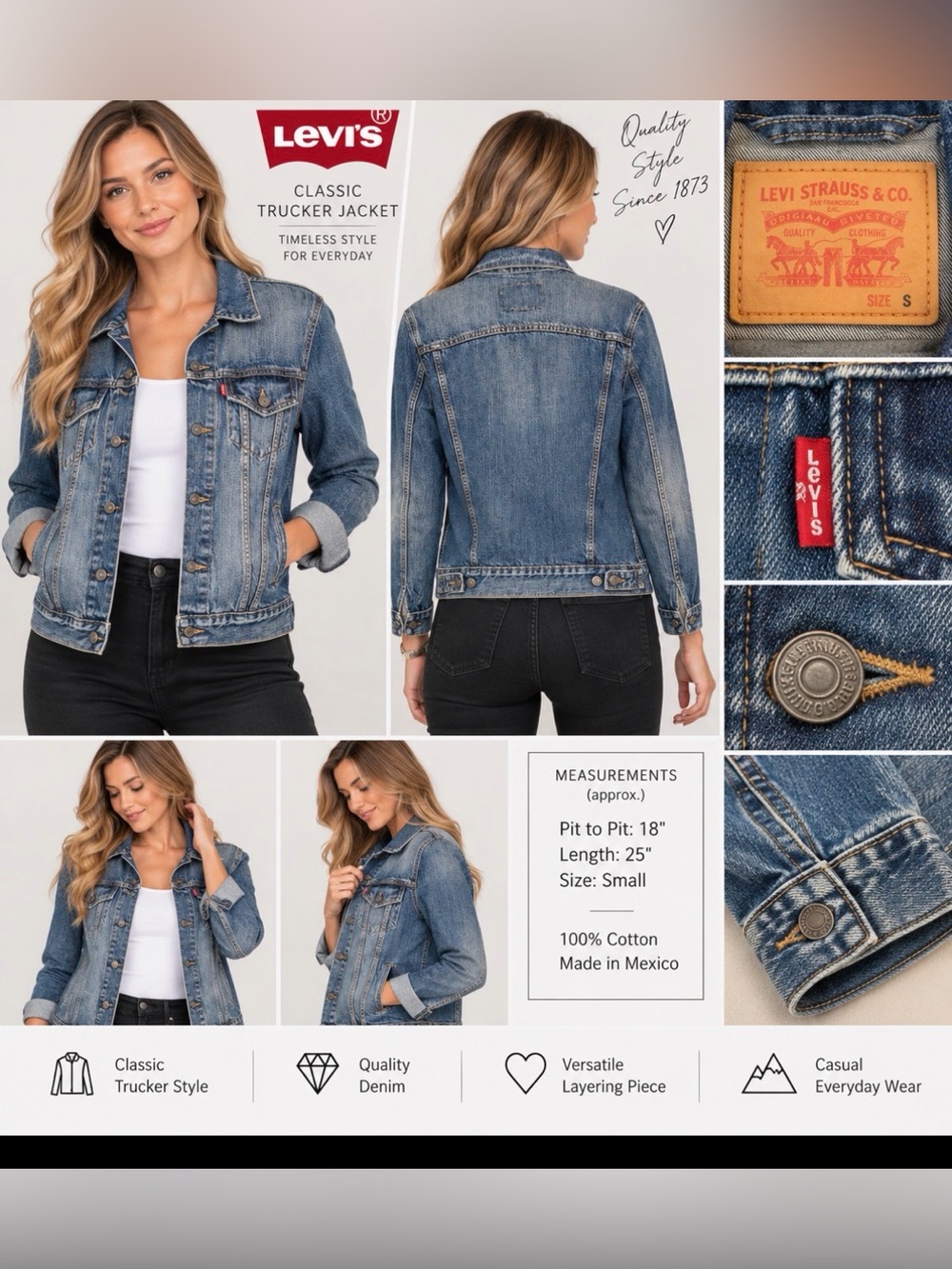 Levi’s Women’s Denim Trucker Jacket Medium Wash Size Small